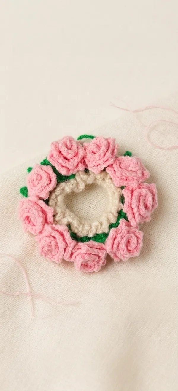 Pink_Cotton_Crochet_Rose_Scrunchie_for_Women