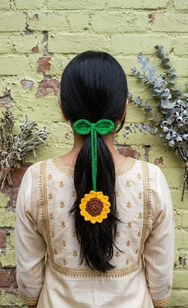 Yellow_Cotton_Blend_Crochet_Hair_Tie_for_Women