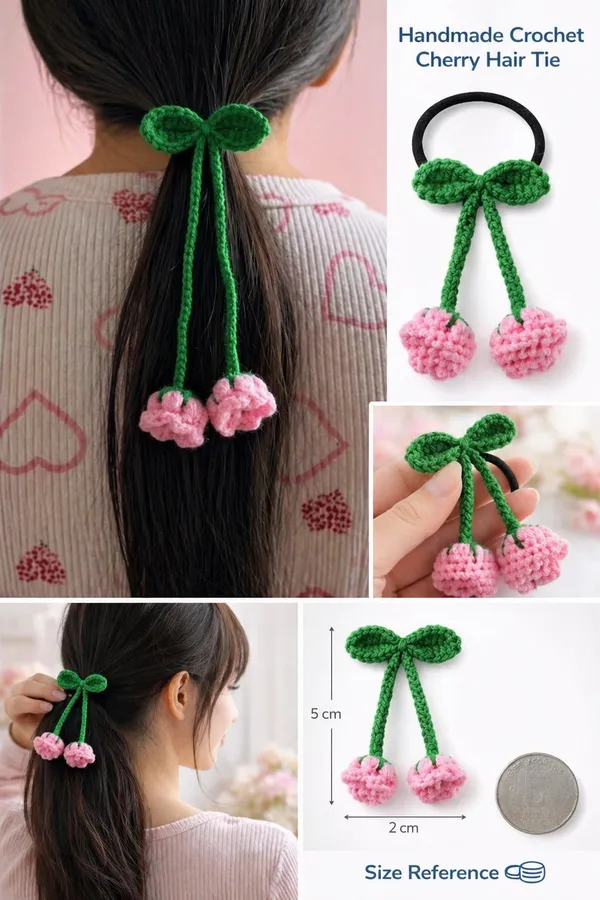 Green_Crochet_Cherry_Hair_Tie_for_Women