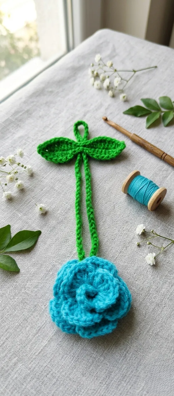 Blue_Cotton_Crochet_Floral_Hair_Tie_For_Women