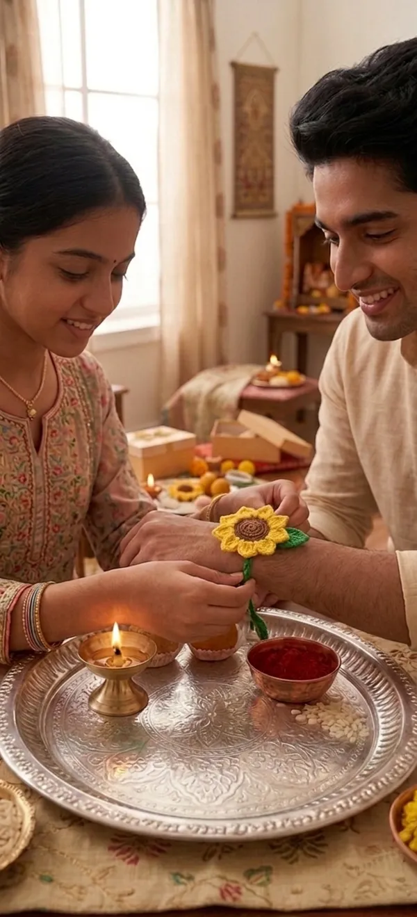 Yellow_Cotton_Handcrafted_Sunflower_Rakhi_for_Brother