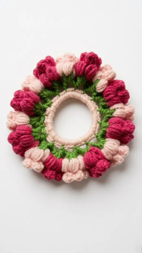 White_And_Red_Cotton_Embroidered_Handkerchief_For_Couples_And_Crochet_Floral_Scrunchie_For_Women_Pack_Of_2