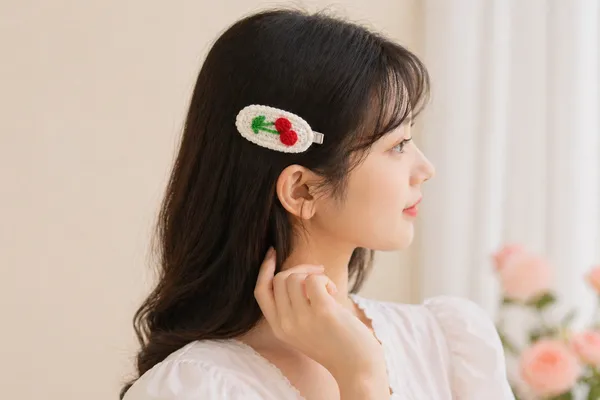 White_Cotton_Cherry_Hair_Clip_For_Girls