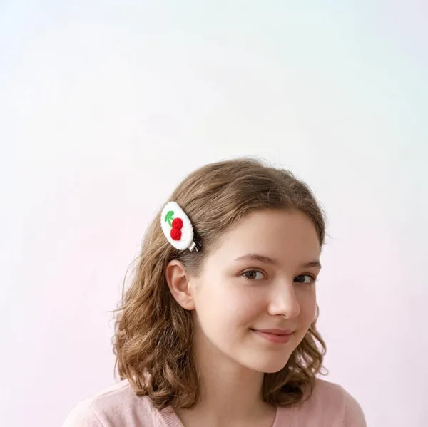 White_Cotton_Cherry_Hair_Clip_For_Girls