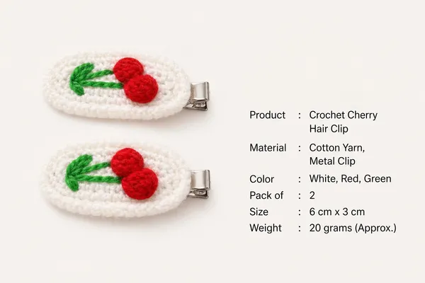 White_Cotton_Cherry_Hair_Clip_For_Girls