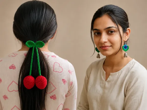 Red_And__Blue_Cotton_Crochet_Cherry_Hair_Tie_And_Jhumka_Earrings_For_Women_Pack_Of_2