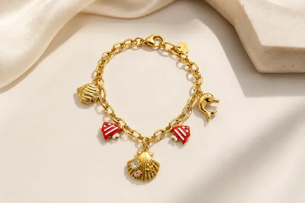 Gold-Toned_Enamel_Charm_Bracelet_for_Women_|_Elegant_Red_Fan_Charms_&_Dainty_Pendant_Detailing_|_Stylish_Everyday_&_Festive_Jewelry