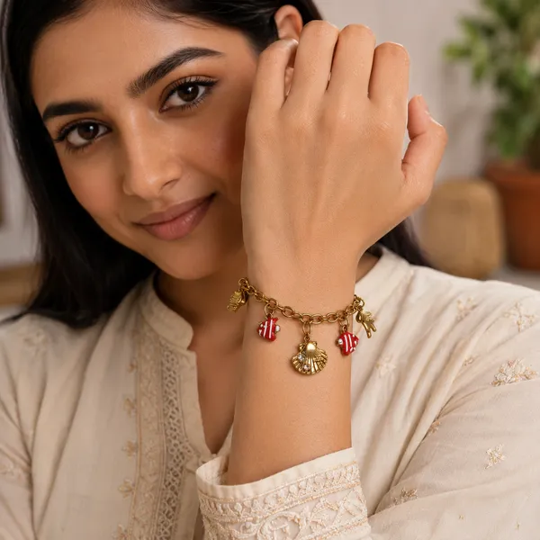 Gold-Toned_Enamel_Charm_Bracelet_for_Women_|_Elegant_Red_Fan_Charms_&_Dainty_Pendant_Detailing_|_Stylish_Everyday_&_Festive_Jewelry