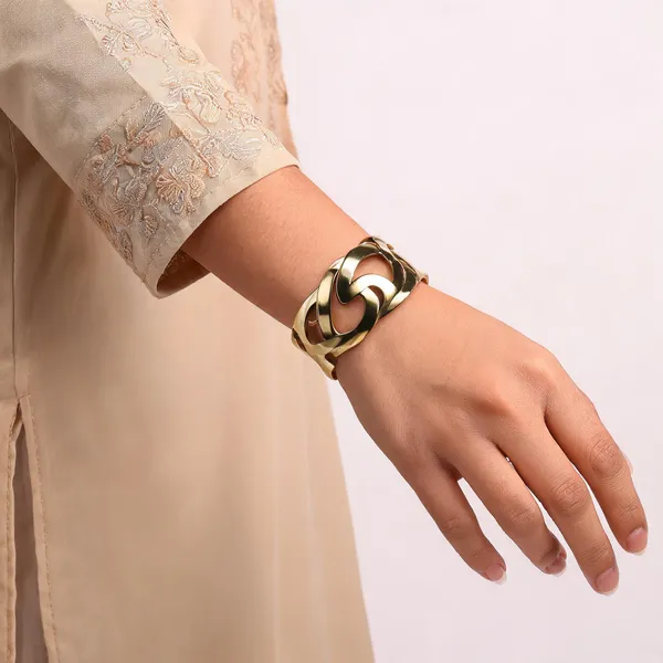 White_Beaded_Gold_Buckle_Stretch_Bracelet_For_Women