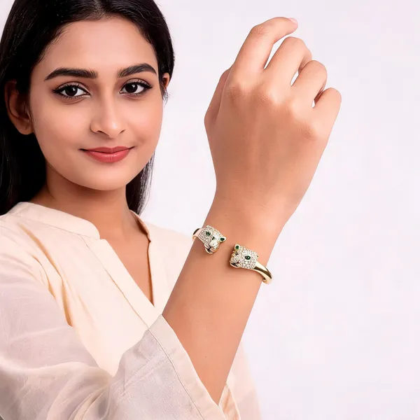 Gold_Toned_Panther_Head_Cuff_Bangle_For_Women