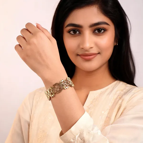 Gold_Toned_Textured_Cuff_Bracelet_For_Women