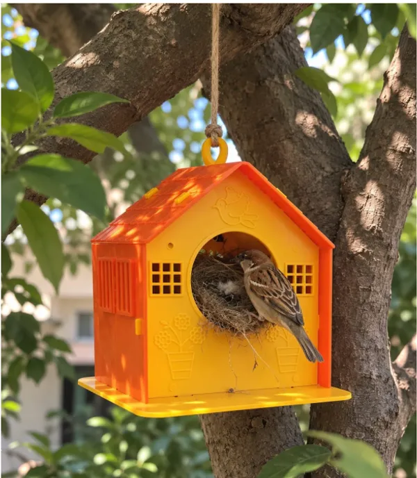 Orange_Plastic_Foldable_Hanging_Loop_Bird_House