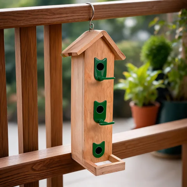 Brown_Wood_Wall_Mount_Bird_Feeder_Sloped_Roof_Three_Nozzles