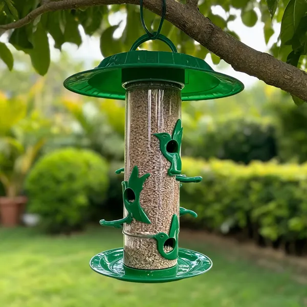 Green_Plastic_Large_Hanging_Bird_Feeder_With_Hut_Cover