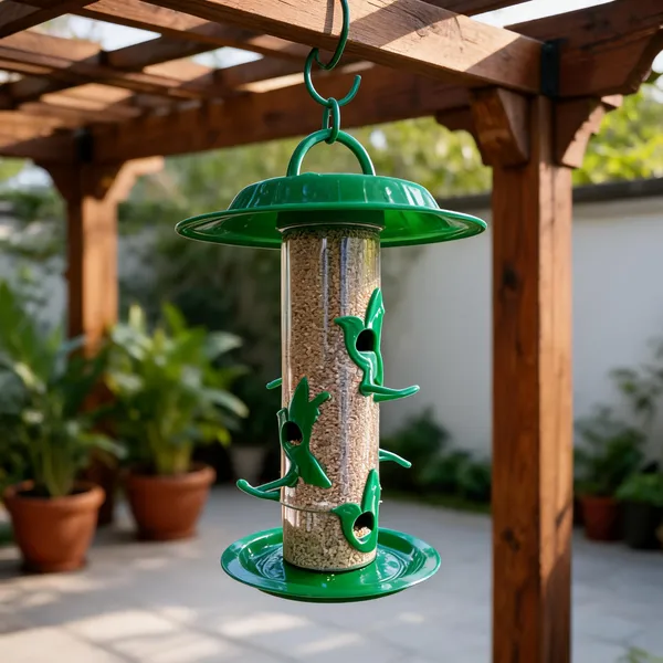 Green_Plastic_Large_Hanging_Bird_Feeder_With_Hut_Cover
