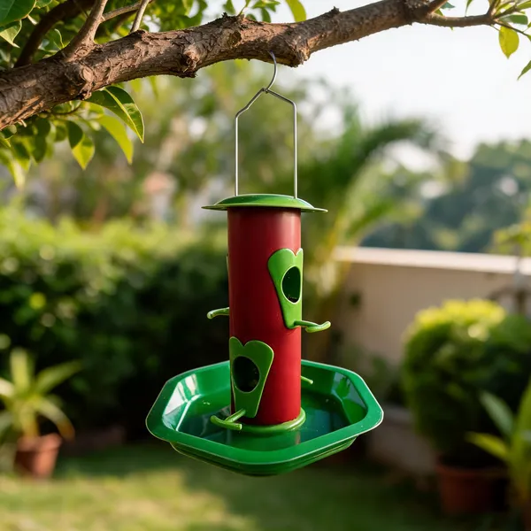 Red_And_Green_Iron_Hanging_Bird_Feeder_With_Tray