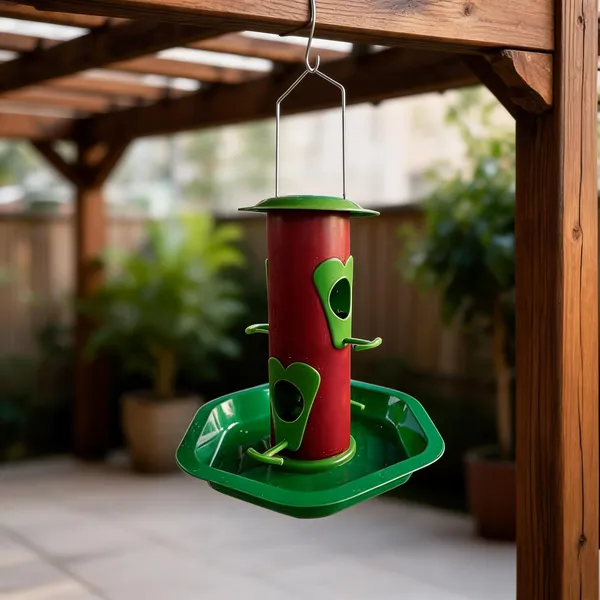 Red_And_Green_Iron_Hanging_Bird_Feeder_With_Tray