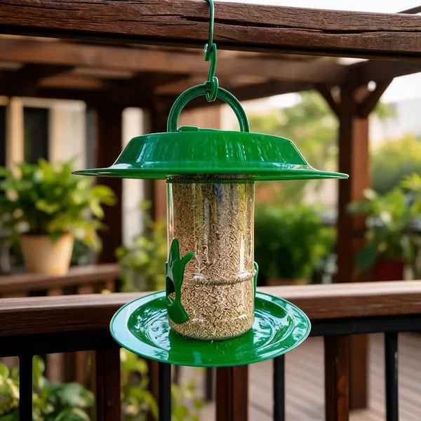 Green_Plastic_Hanging_Hut_Style_Bird_Feeder_With_Tray