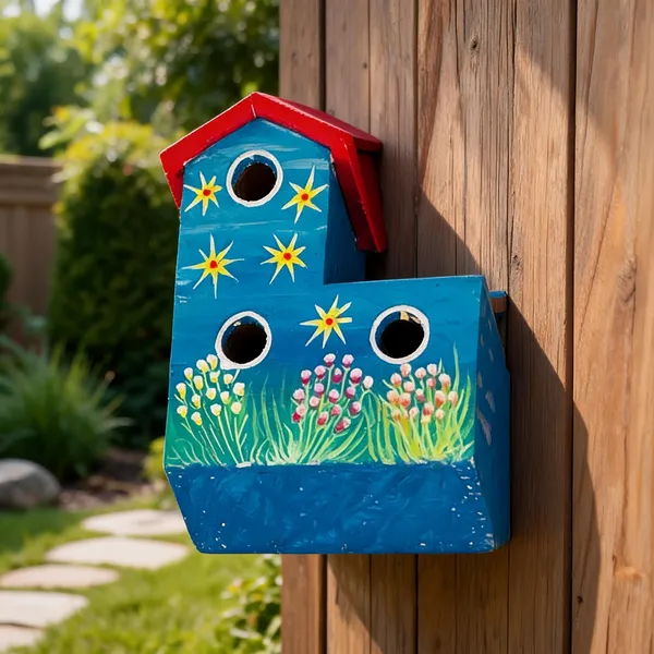 Blue_Wood_L-Shaped_Painted_Birdhouse_Three_Openings