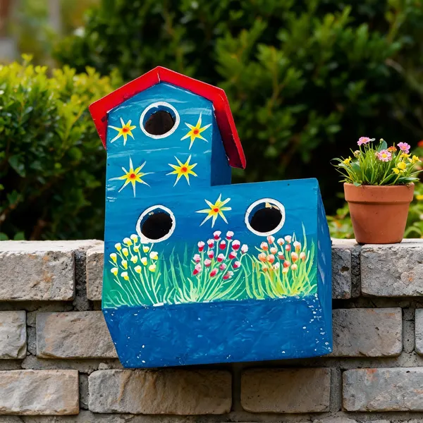 Blue_Wood_L-Shaped_Painted_Birdhouse_Three_Openings
