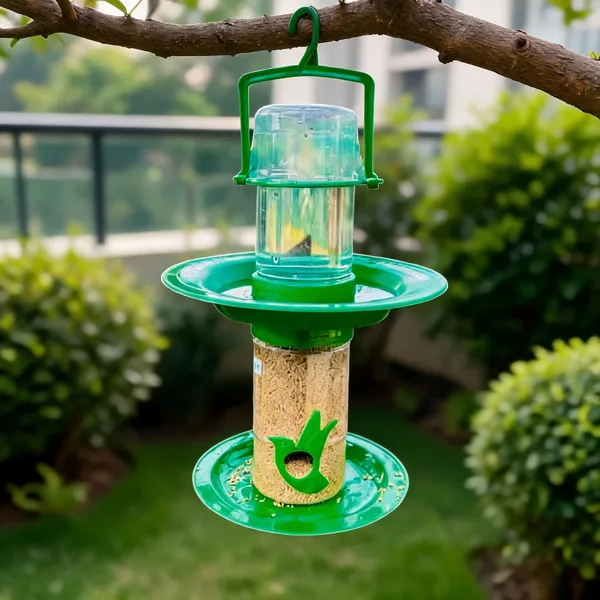 Green_Plastic_Hanging_Double_Decker_Bird_Feeder_With_Water_Station_Pack_Of_2