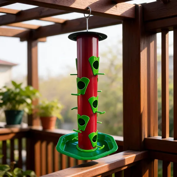 Maroon_And_Green_Iron_Hanging_Cylindrical_Bird_Feeder_Multi_Feeding_Ports