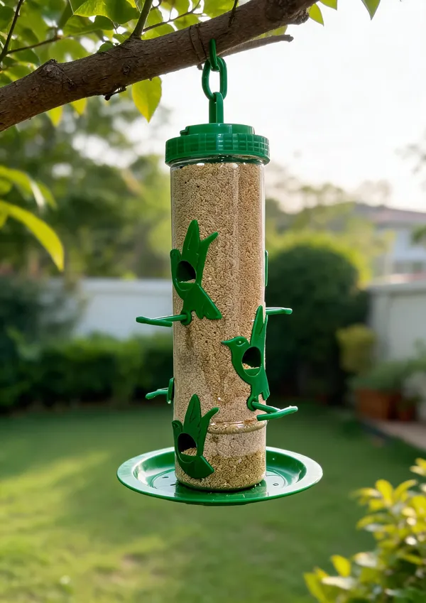Green_Plastic_Large_Hanging_Cylindrical_Bird_Feeder