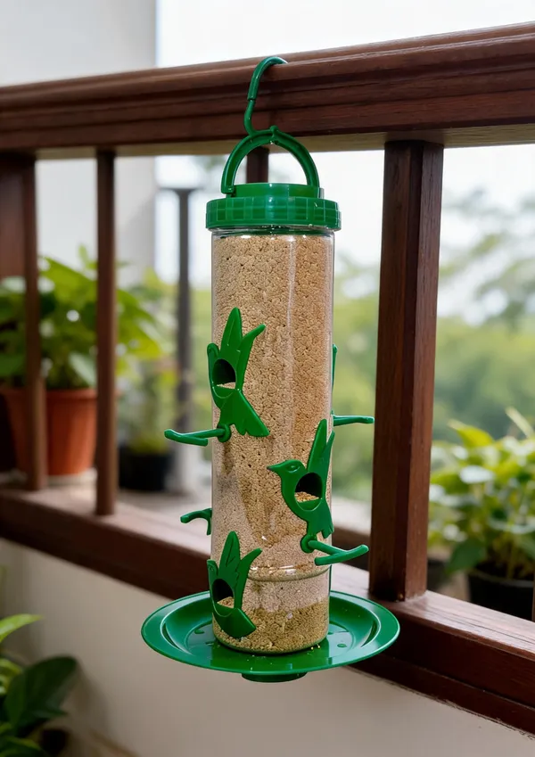 Green_Plastic_Large_Hanging_Cylindrical_Bird_Feeder
