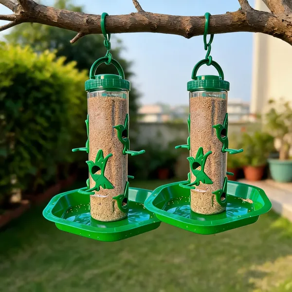 Brown_And_Green_Cylindrical_Hanging_Bird_Feeder_With_Bowl_Pack_Of_2