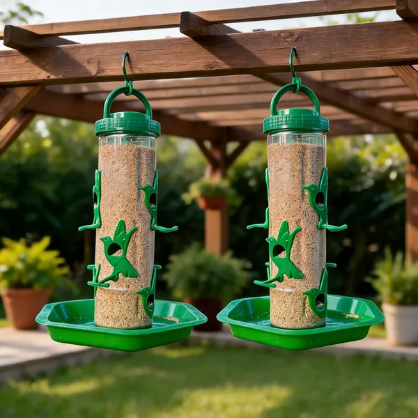 Brown_And_Green_Cylindrical_Hanging_Bird_Feeder_With_Bowl_Pack_Of_2