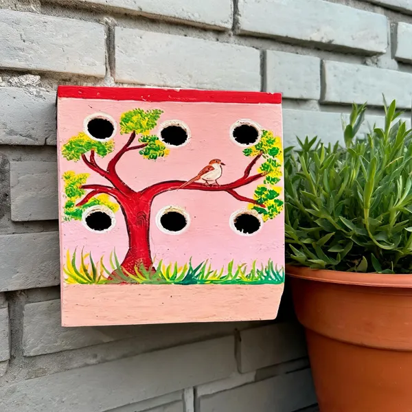 Multicolor_Wood_Six-Opening_Family_Bird_House_Floral_Illustration