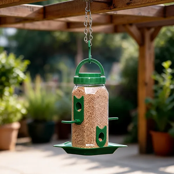 Green_Plastic_Small_Hexagonal_Hanging_Bird_Feeder_With_Chain