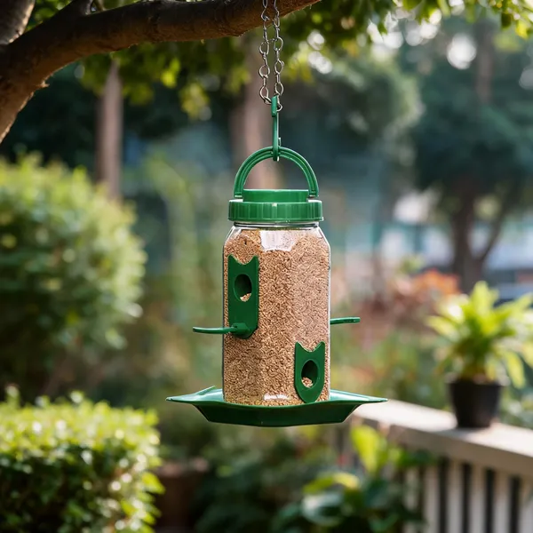 Green_Plastic_Small_Hexagonal_Hanging_Bird_Feeder_With_Chain