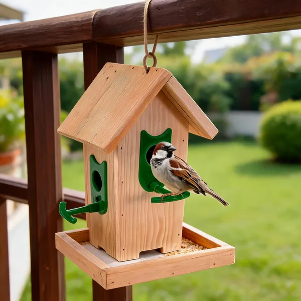 Brown_Pine_Wood_Wall_Mounted_House_Style_Bird_Feeder