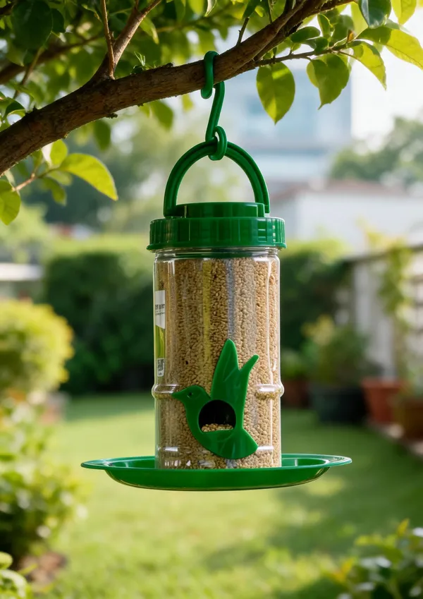 Green_Plastic_Hanging_Cylindrical_Transparent_Bird_Feeder
