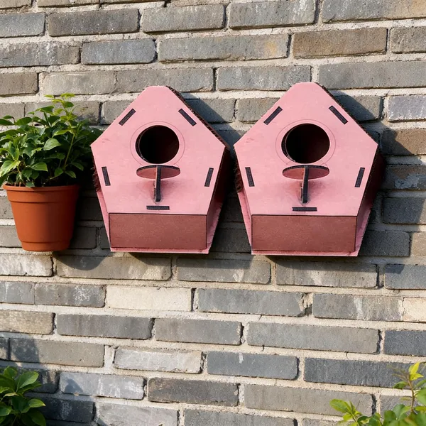 Pink_Mdf_Foldable_Bird_House_With_Perch_Pack_Of_2