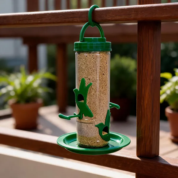 Green_Plastic_Medium_Hanging_Cylindrical_Bird_Feeder_Clear_Tube