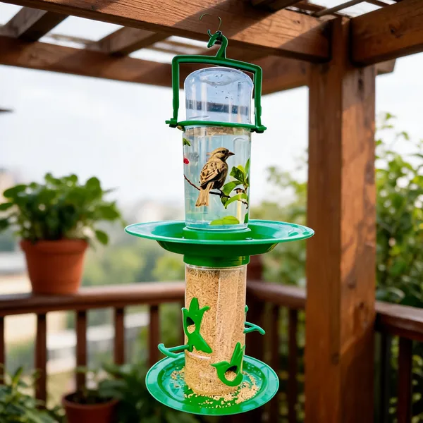 Green_Plastic_Double_Decker_Bird_Feeder_Water_And_Feed_Compartments