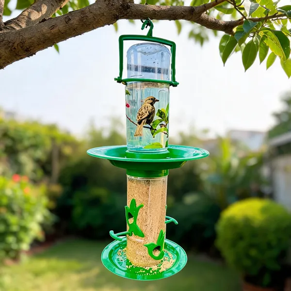 Green_Plastic_Double_Decker_Bird_Feeder_Water_And_Feed_Compartments