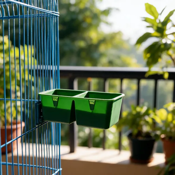 Green_Plastic_Double_Compartment_Bird_Cage_Feeder_Tray