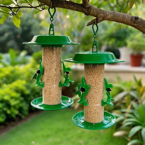 Green_Hut-Cap_Cylindrical_Hanging_Bird_Feeder_Pack_Of_2