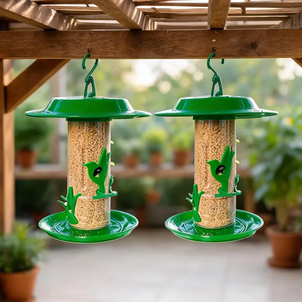 Green_Hut-Cap_Cylindrical_Hanging_Bird_Feeder_Pack_Of_2