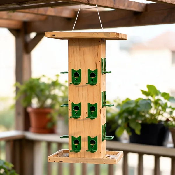 Brown_And_Green_Pine_Wood_Bird_Feeder_With_24_Feeding_Nozzles