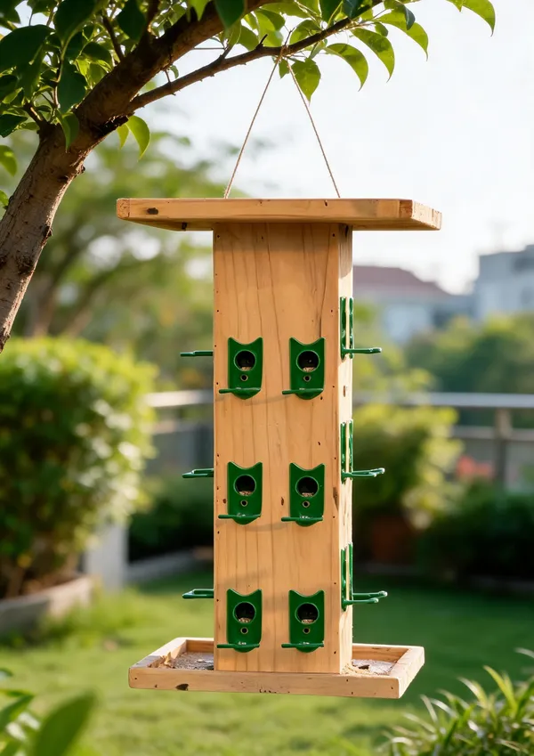 Brown_And_Green_Pine_Wood_Bird_Feeder_With_24_Feeding_Nozzles