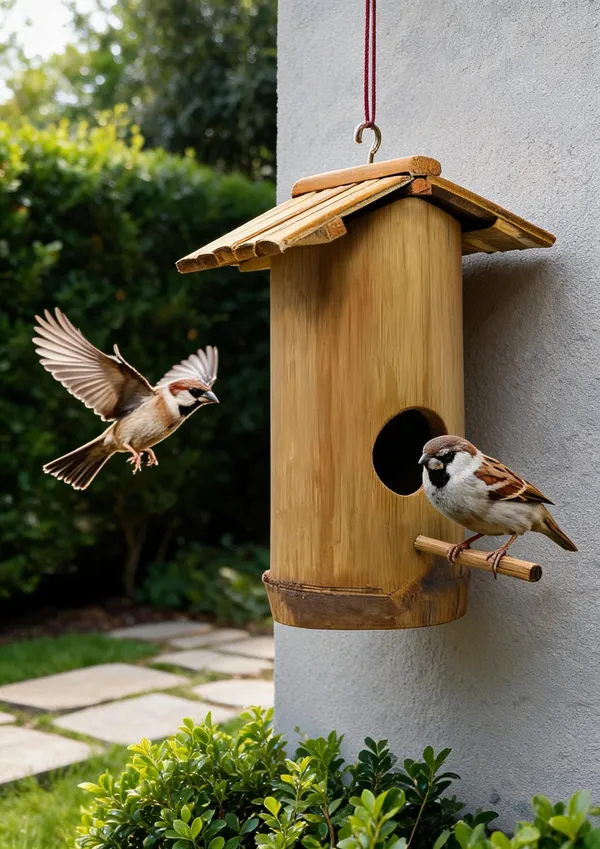 Green_And_Brown_Bamboo_Cylindrical_Hanging_Bird_House_With_Perch