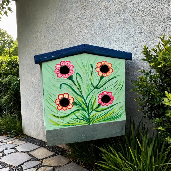 Green_Wood_Bird_Nesting_House_Four_Flower-Shaped_Openings