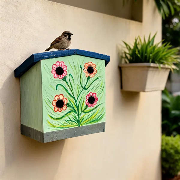 Green_Wood_Bird_Nesting_House_Four_Flower-Shaped_Openings