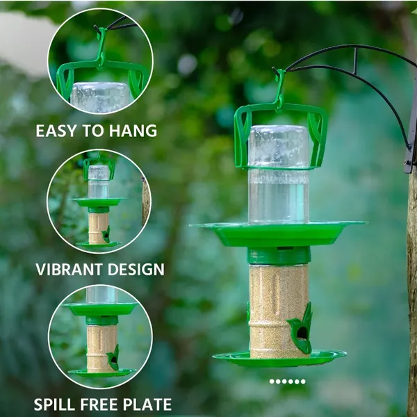 Green_Plastic_Hanging_Double_Decker_Bird_Feeder_With_Water_Station_Pack_Of_2