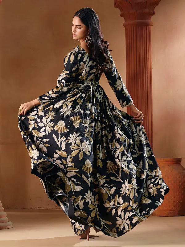 Black_Rayon_Flared_Anarkali_Embroidered_Kurti_Pant_Dupatta_Set_For_Women