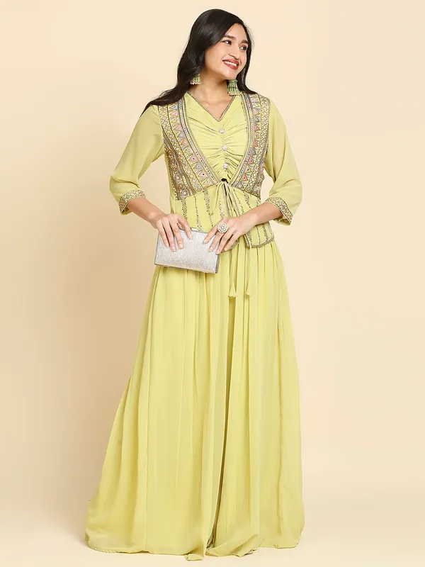 Pear_Yellow_Georgette_Embroidered_Crop_Top_Palazzo_Jacket_Set_For_Women